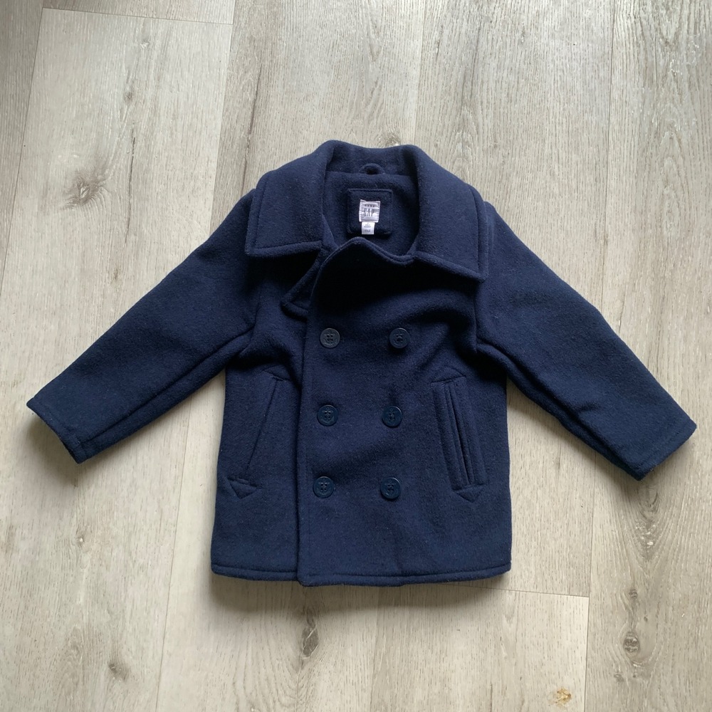 Baby Gap Navy Blue Wool Blend Double Breasted Pea Coat Toddler Size 3T boys